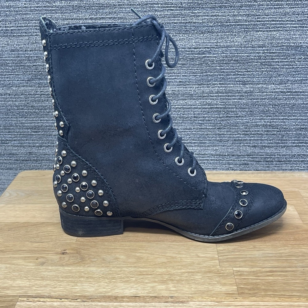 Gianni Bini Boots Women 8.5 M Black Distressed Leather Studded Biker Goth Lace - Picture 9 of 14